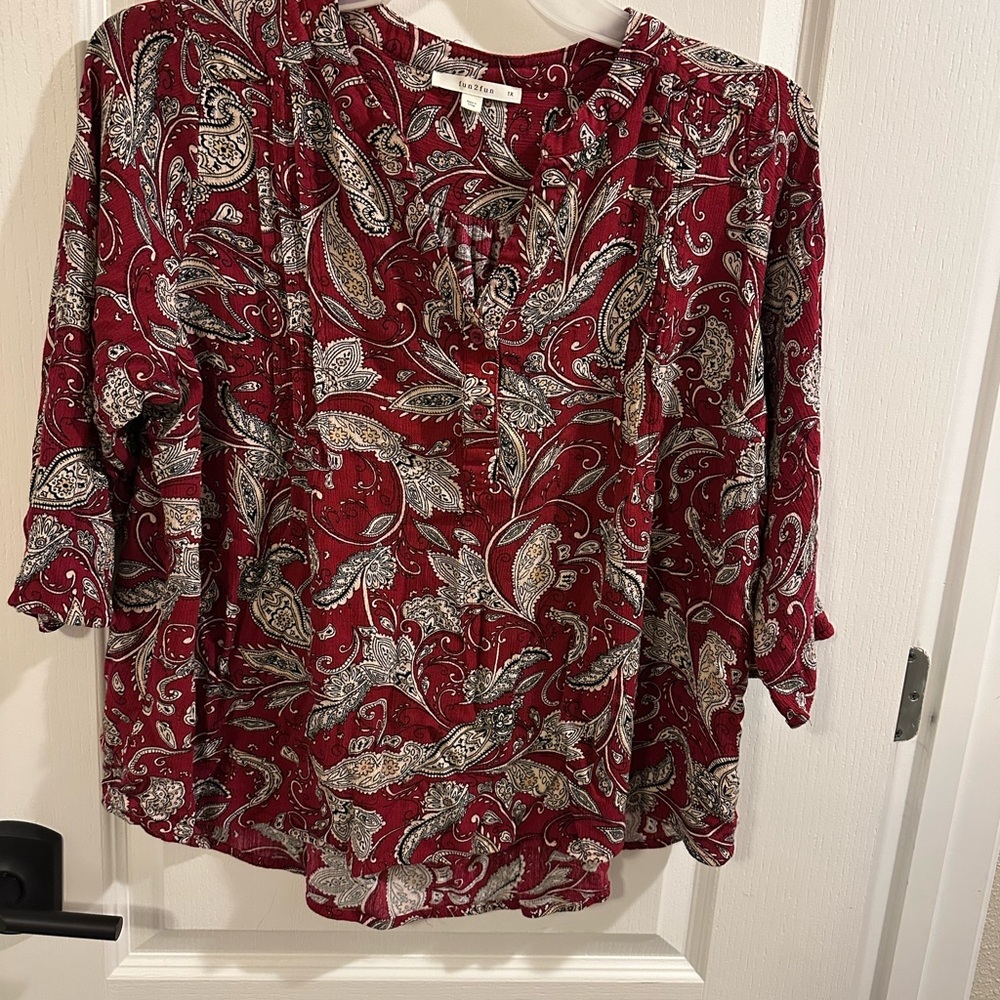 Fun 2 Fun Red Paisley Blouse